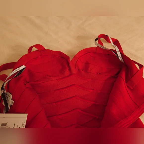 NWT Rio Red HERVE LEGER The MARIA Dress Icon Sculpted Bandage Midi Bodycon XXS - Picture 15 of 15